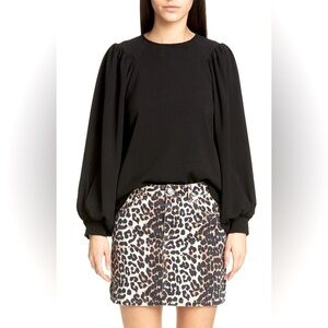 GANNI Crepe Blouse Black Balloon Sleeve Size EU 36 | US 4–6